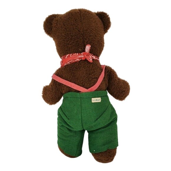 Vtg 1980s L.L. Bean Teddy Bear 15” Brown Plush in Green Felt Pants & Red Bandana - Picture 3 of 3
